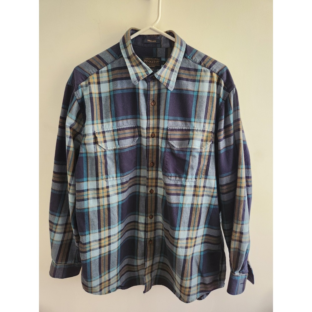 Pendleton Shirt Mens Large Blue Plaid Bridger Button Up Outdoor Casual